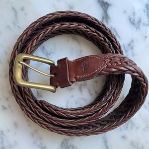 Polo Ralph Lauren Dark Brown Braided Leather Belt W/ Solid Brass Buckle Size 38”